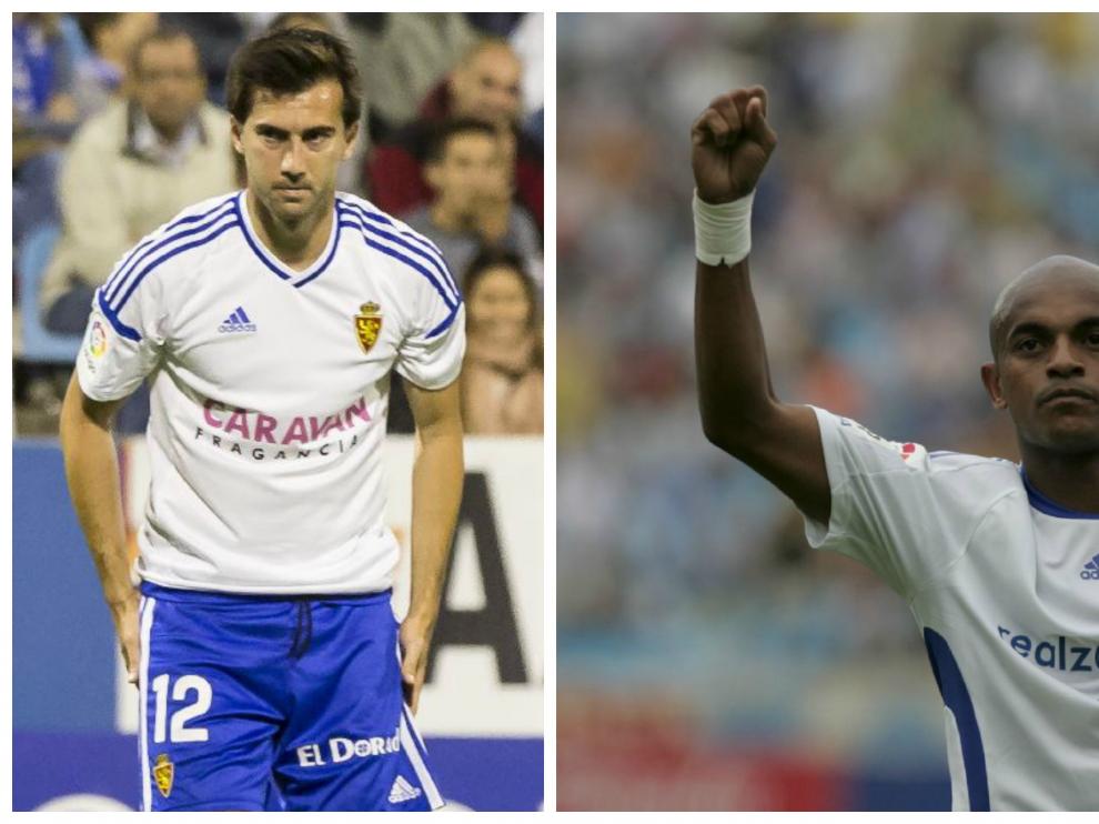 A la izda., Lanzarote, autor de los cuatro últimos goles del Real Zaragoza de manera consecutiva. A la derecha, Ewerthon, el último que logró esa marcar, en 2009.