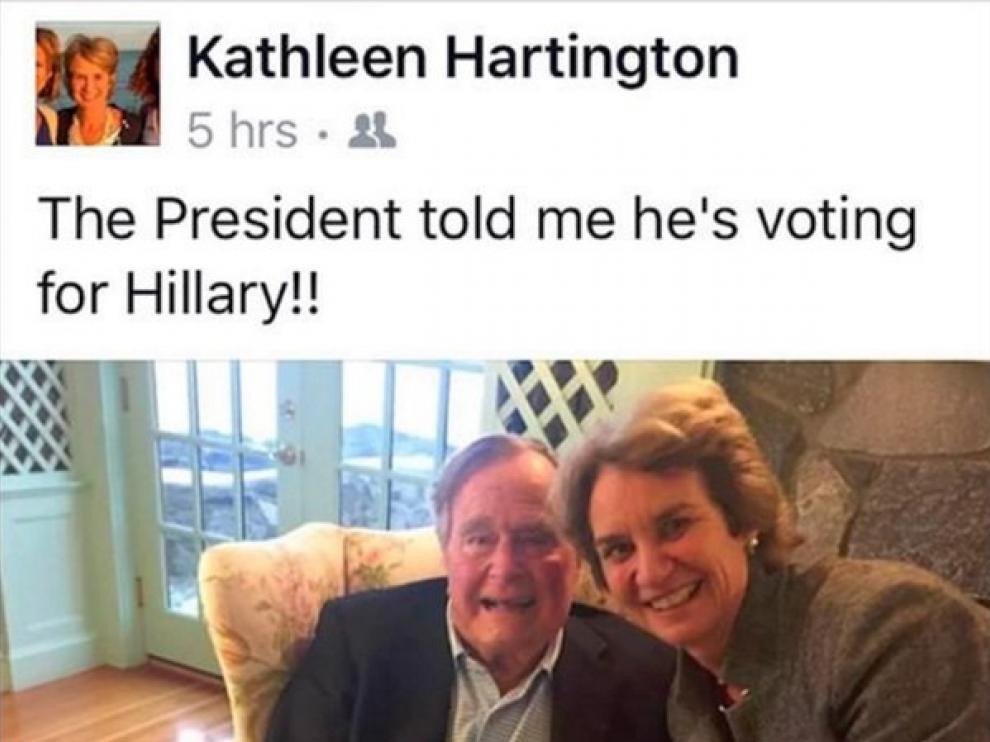 La hija del difunto Robert F. Kennedy, difundió una imagen junto al exmandatario y un "El presidente me ha dicho que va a votar por Hillary".