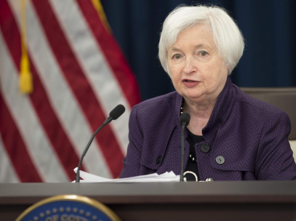 La presidenta de la Reserva Federal, Janet Yellen, durante la rueda de prensa