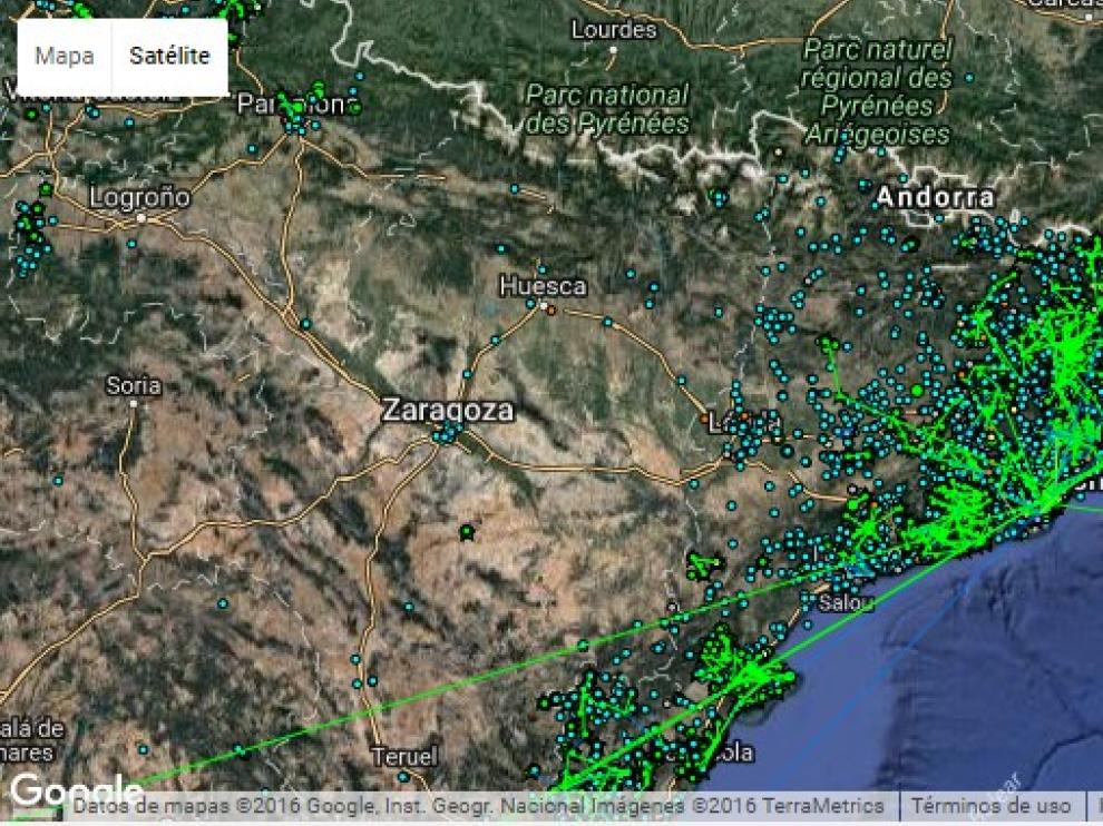 Ejemplo de conexiones 'community networks' en Cataluña y Aragón.