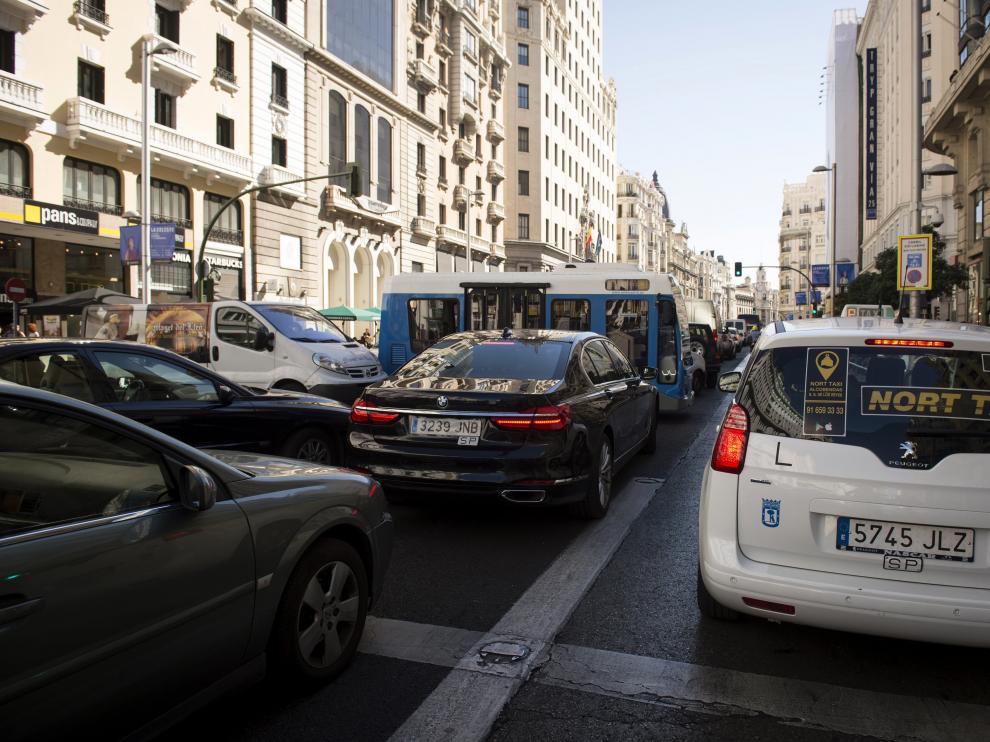 Atasco en Madrid durante el Día mundial sin Coche