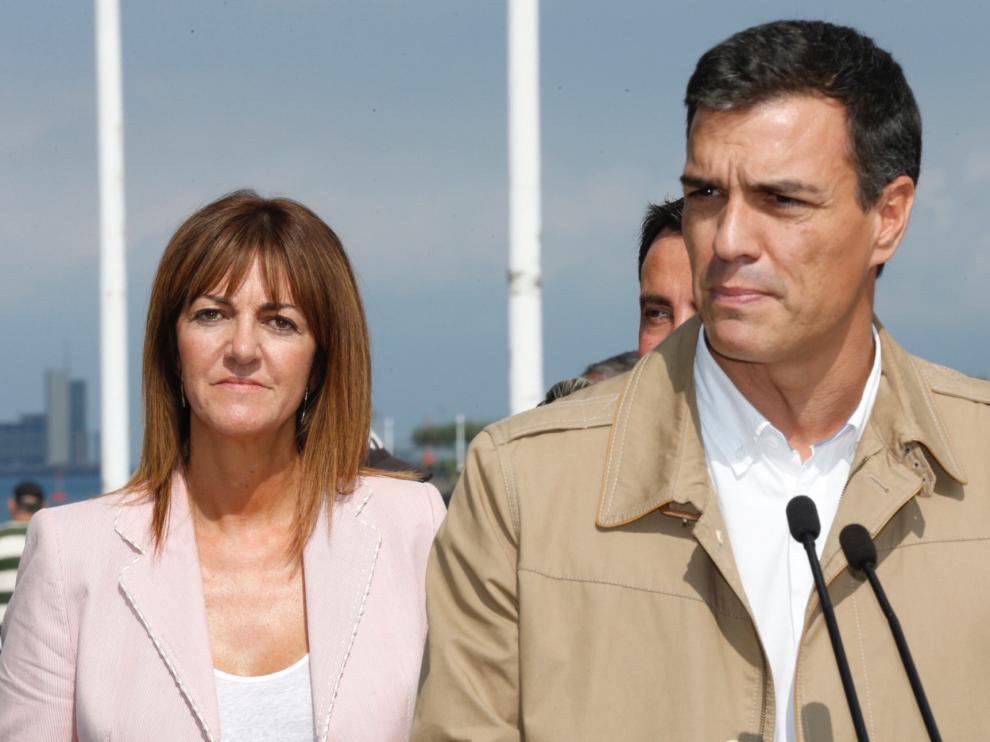 El secretario general del PSOE, Pedro Sánchez, intervino en un acto electoral hoy en Portugalete (Bizkaia) junto a la candidata socialista a lehendakari, Idoia Mendia.