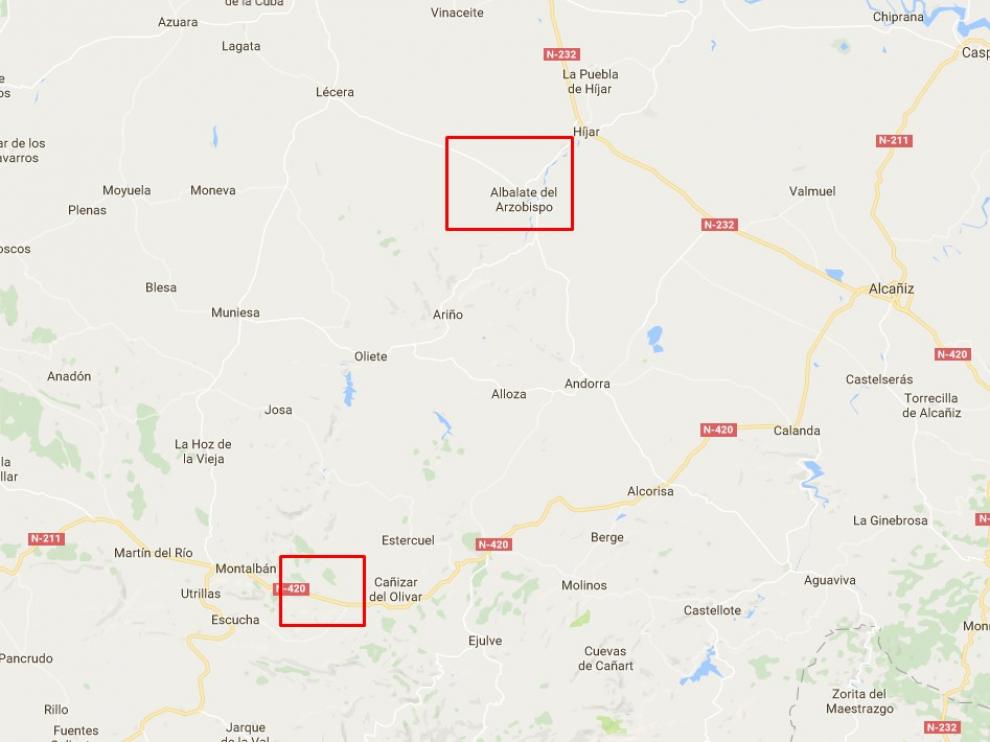 Los accidentes se registraron en Castel de Cabras y en Albalate del Arzobispo.