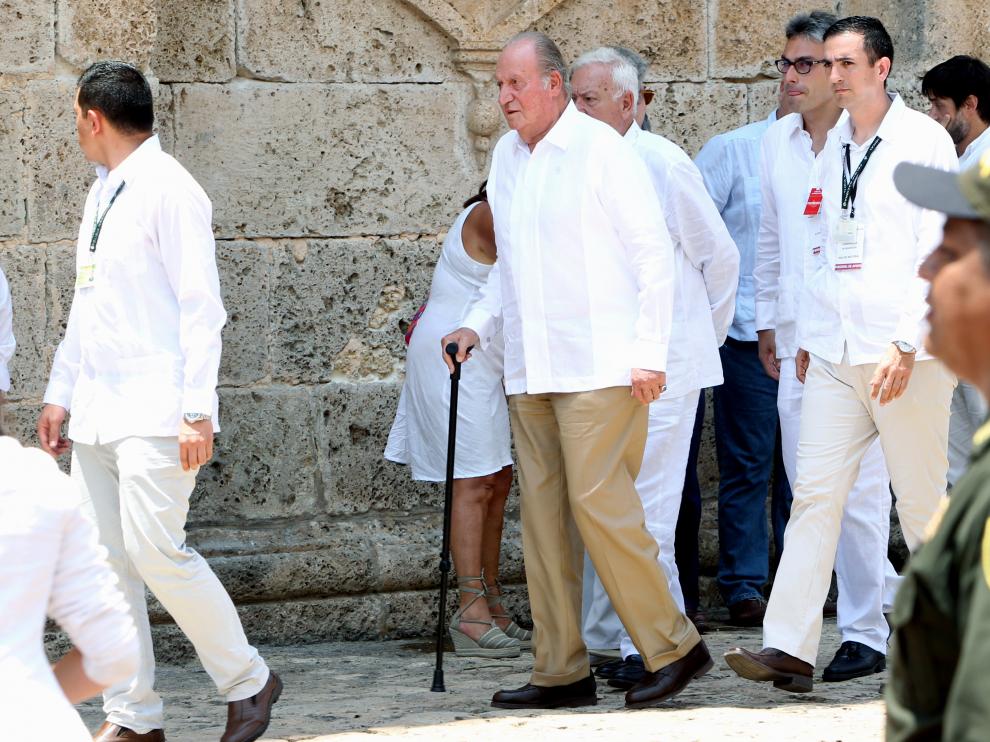El rey Juan Carlos, en su visita a Cartagena con motivo de la firma del acuerdo de paz en Colombia.