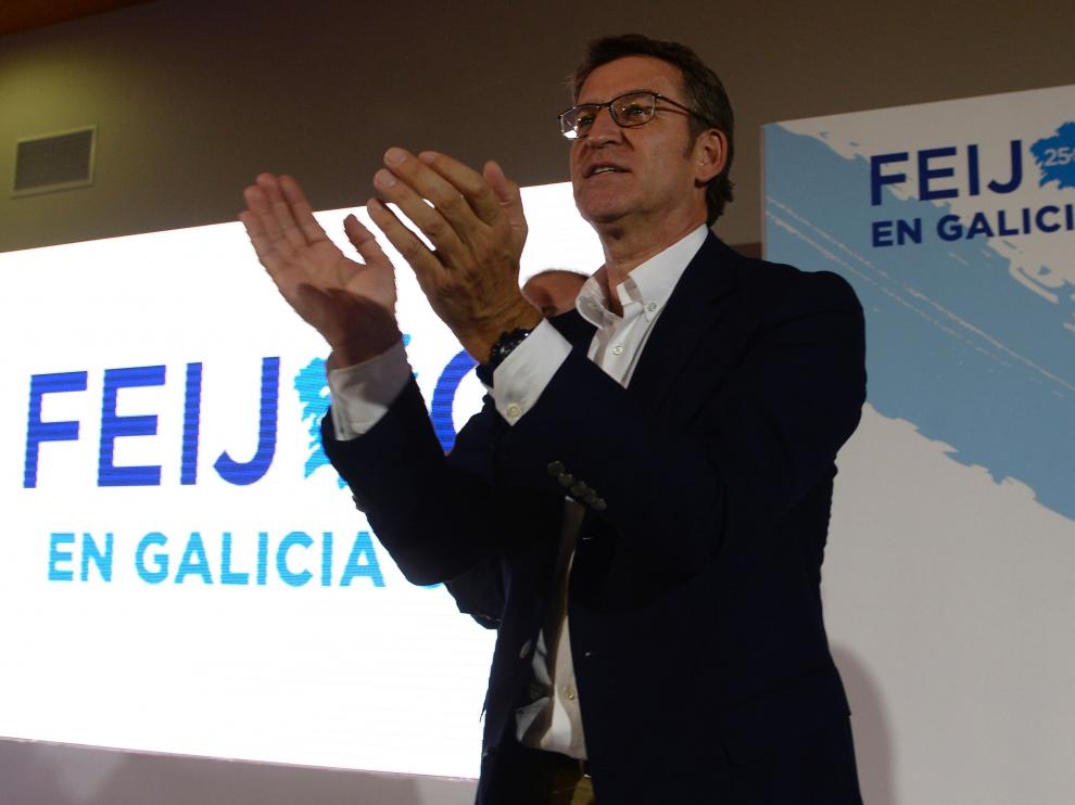 Alberto Núñez Feijóo este domingo tras valorar el resultado de las elecciones.