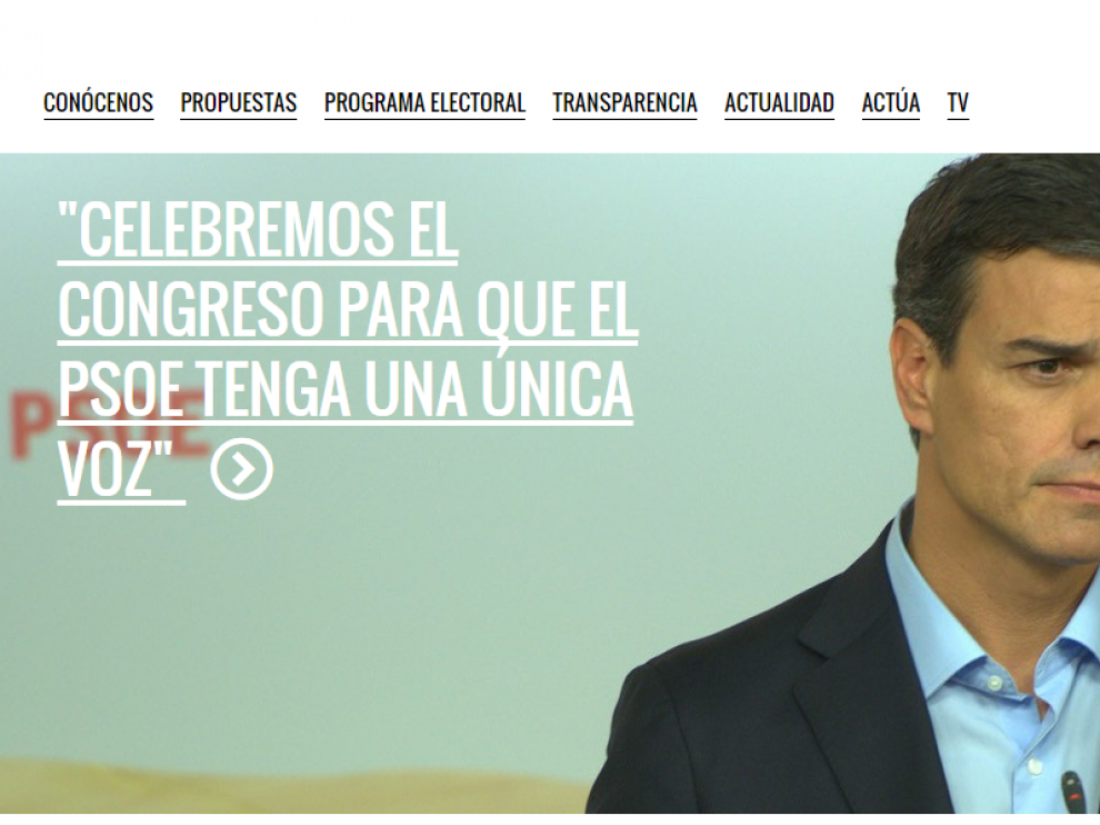 Así luce este jueves la página web del PSOE.