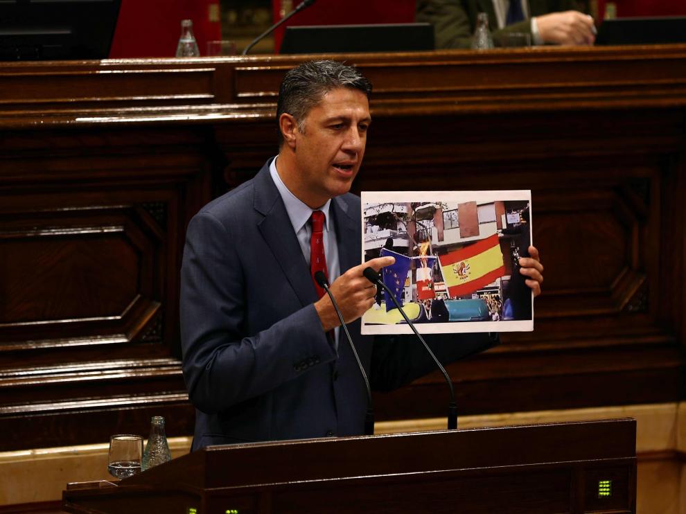 El Líder del PPC, Xavier García Albiol durante su ponencia en el pleno de Barcelona