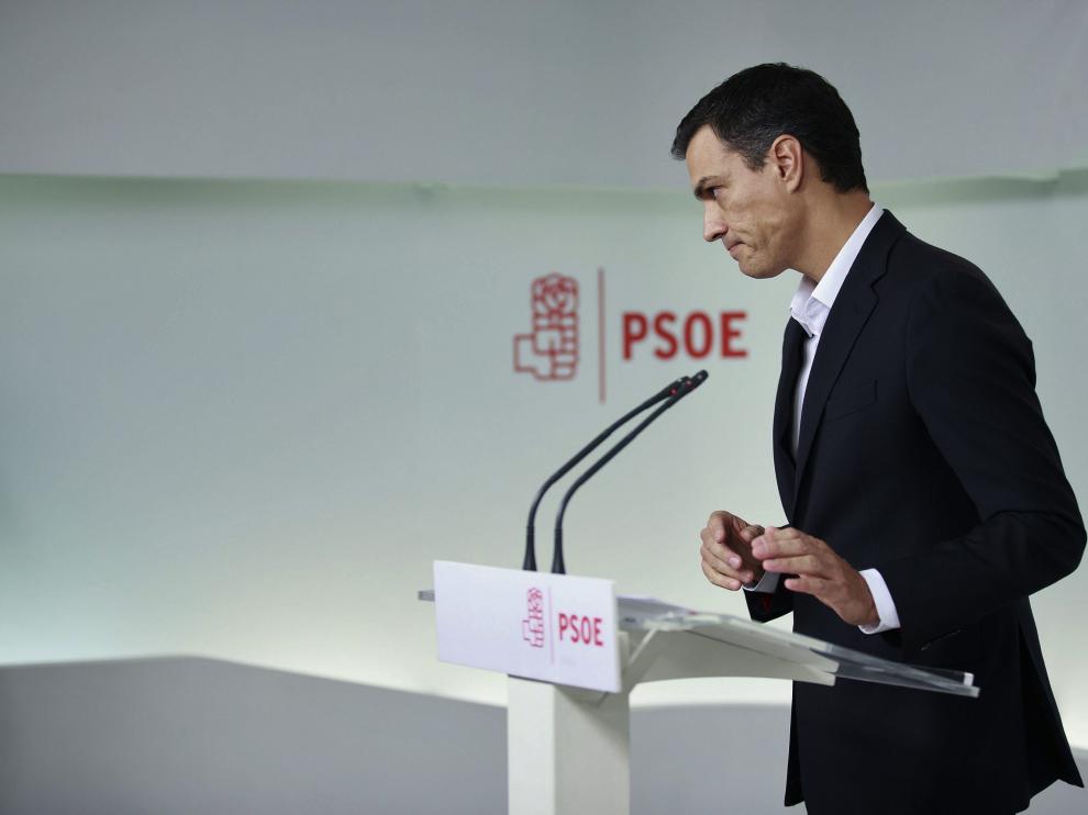 Pedro Sánchez durante una rueda de prense ante la celebración del Comité Federal