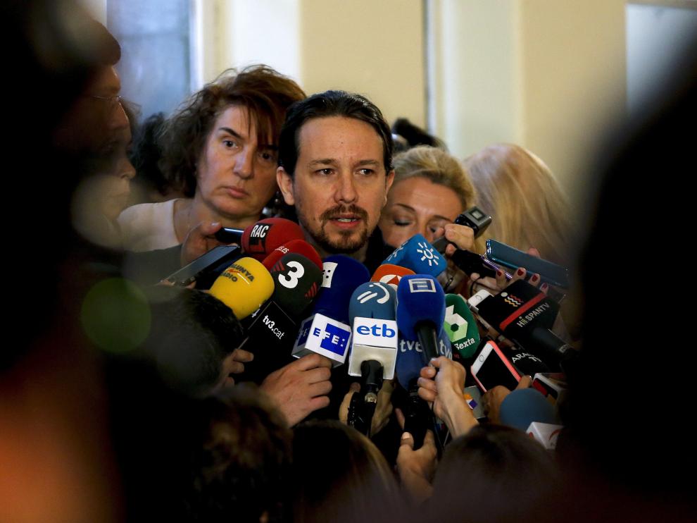 El líder de Podemos atiende a los medios tras la reunión del Consejo Ciudadano