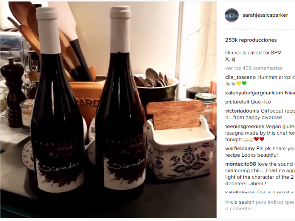 Sarah Jessica Parker sube a Instagram un vídeo donde aparecen dos botellas de vino de Calatayud.