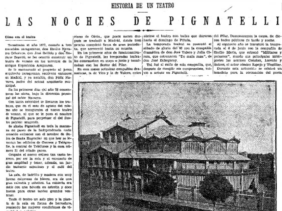 Recorte de Heraldo de Aragón que da cuenta de una de las visitas de Papuss al teatro Pignatelli de Zaragoza.
