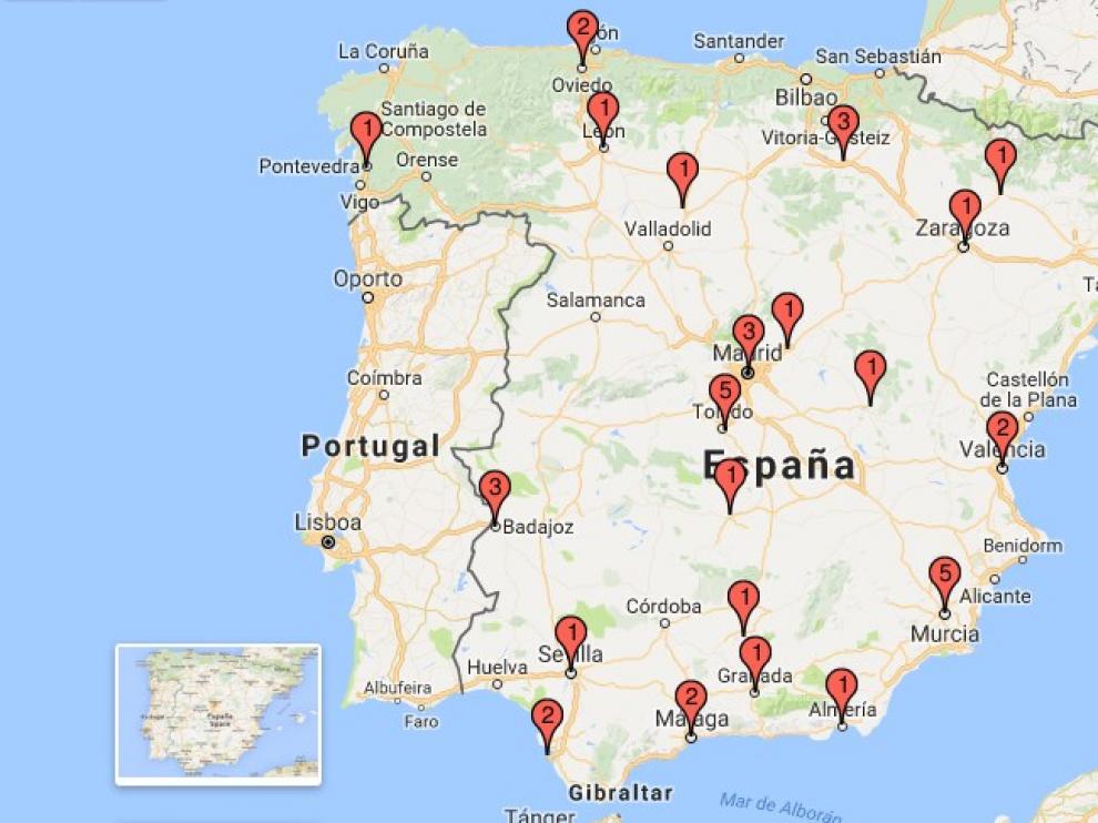 El mapa de "administraciones entorpecedoras" elaborado por el Defensor del Pueblo.