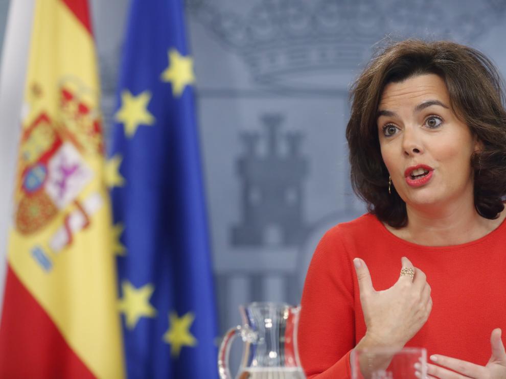 Soraya Sáenz de Santamaría tras la reunión del Consejo de Ministro.