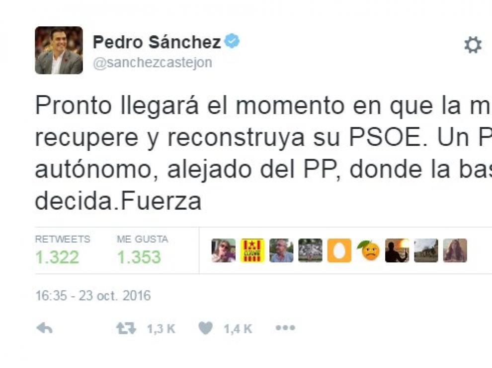 Pedro Sánchez confía en que la militancia "reconstruya" pronto un PSOE "alejado del PP"