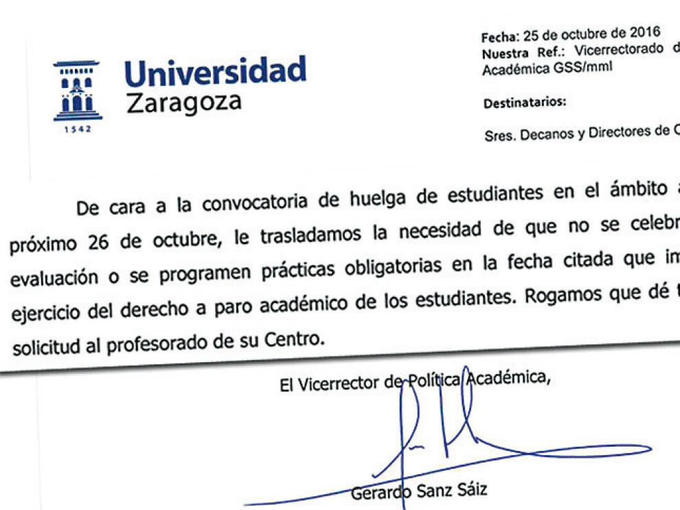 La circular del vicerrectorado.