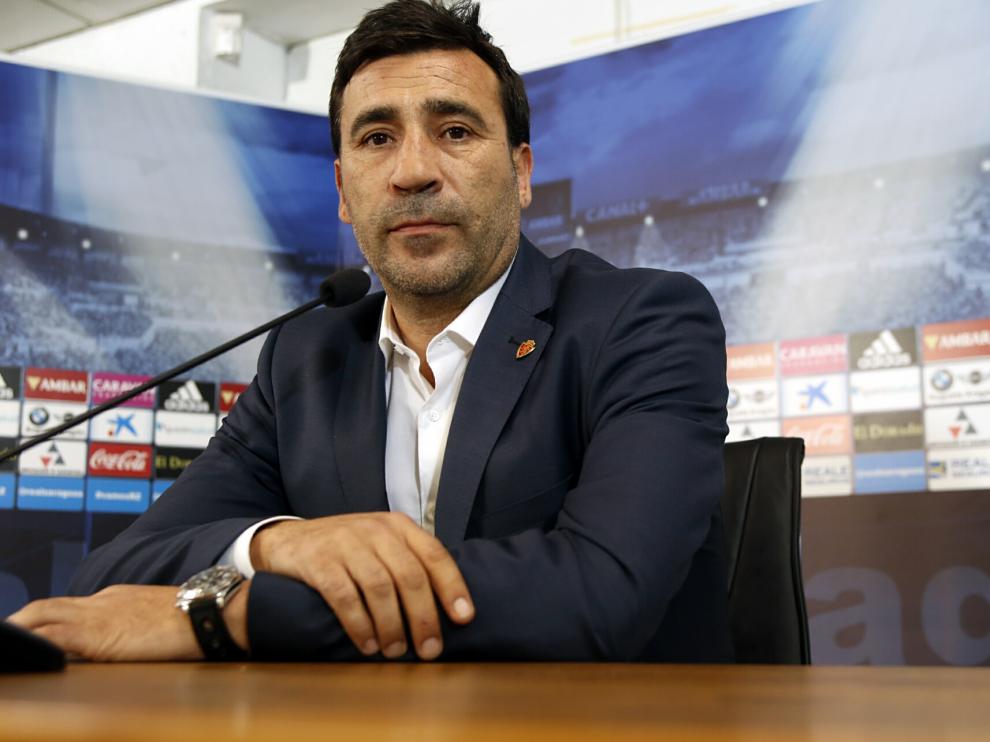 Raúl Agné, durante su presentación como nuevo entrenador del Real Zaragoza.