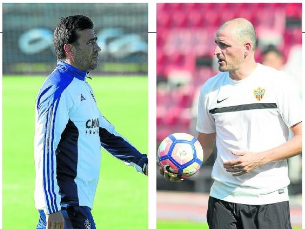 Raúl Agné, entrenador zaragocista. Oliver Duch / Fernando Soriano, técnico almeriense. La Voz de Almería