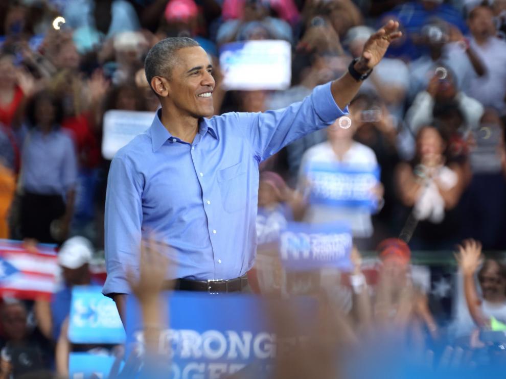 Barack Obama durante el mitin de este domingo.
