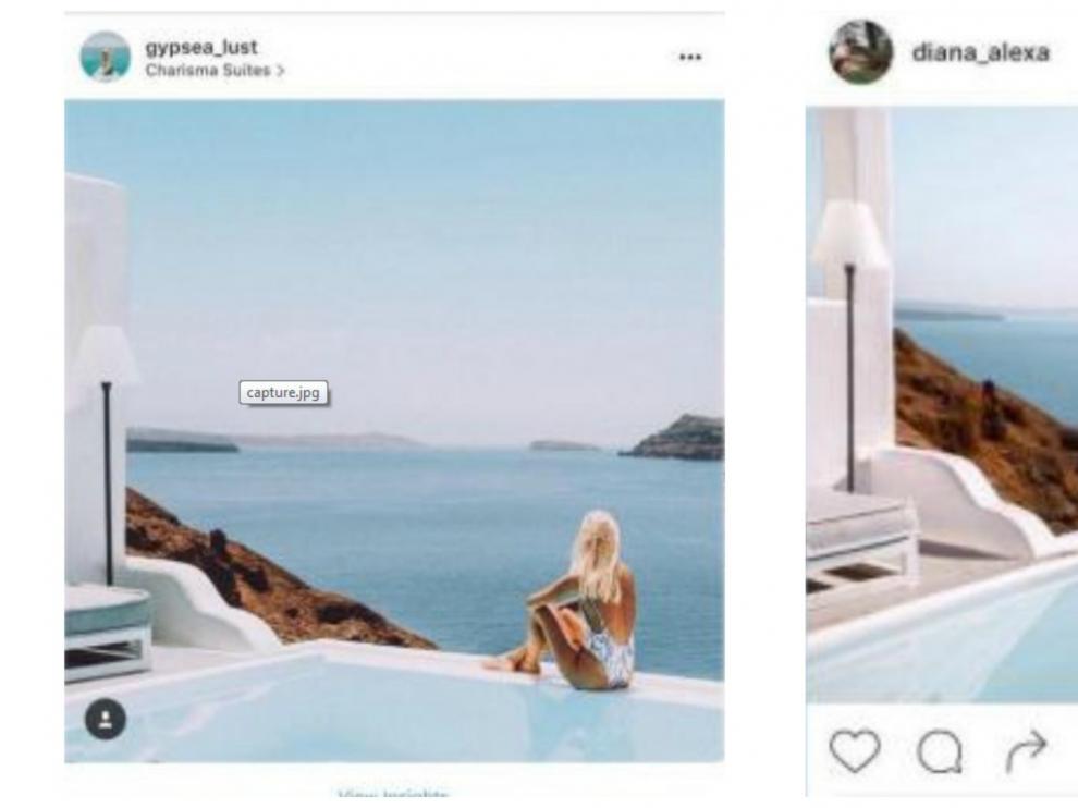 La foto de Bullen, a la izquierda, junto a la de su 'imitadora'.