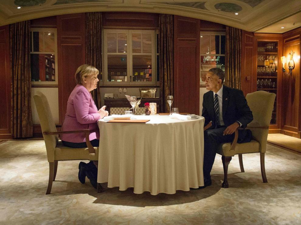 Cena de Merkel con Obama.