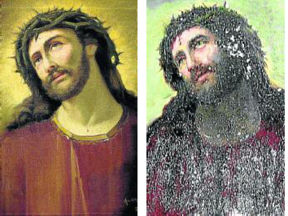 El modelo ahora descubierto. El de Borja, sin 'restaurar'. La pintura, tras la intervención.