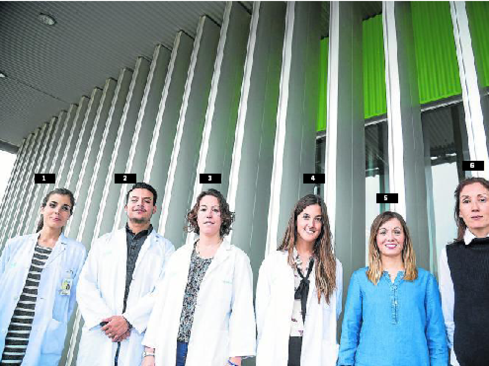 1. Ana Agudo: endocrina del Clínico; 2. Carlos Rocha: traumatólogo del Clínico; 3. Pilar Calvo: oftalmóloga; 4. Teresa Olóriz: cardióloga; 5. Beatriz Pina: enfermera del Servet; 6. Cruz Paesa: enfermera del Clínico