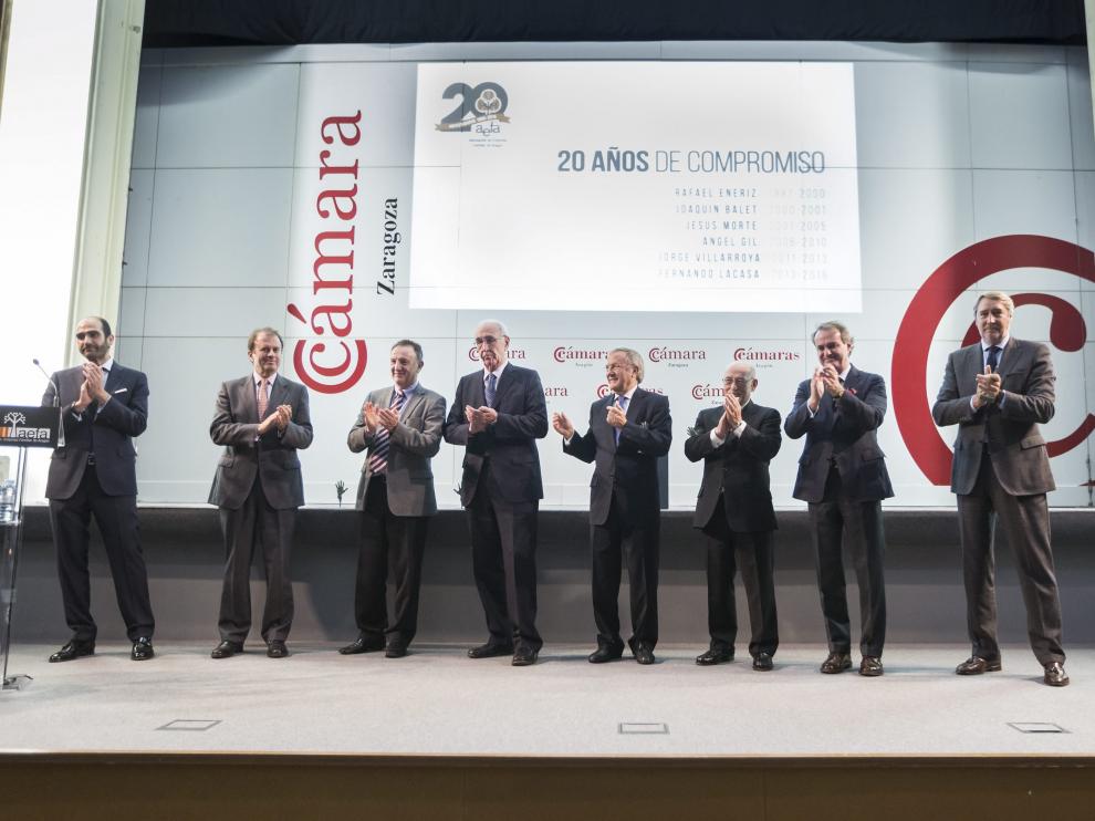 Rey y Osborne, junto a los expresidente de AEFA Enériz, Balet, Morte, Gil, Villarroya y Lacasa.