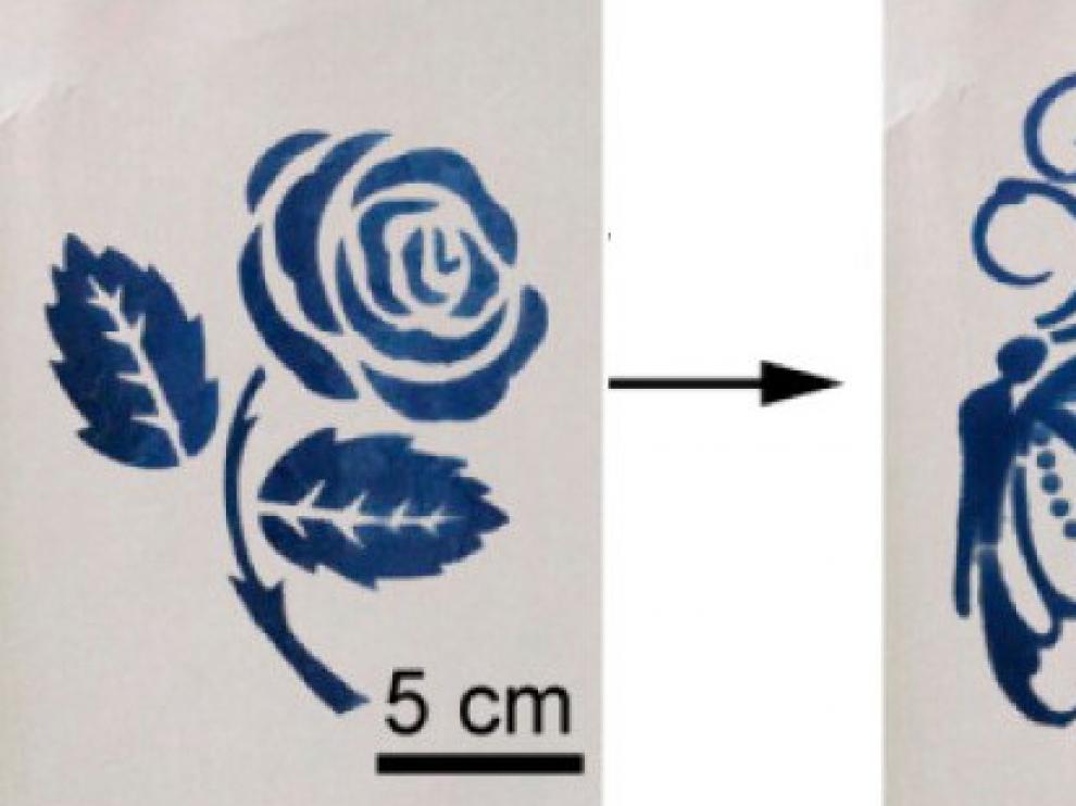 Para escribir sobre el nuevo papel hay que usar luz ultravioleta; los científicos han empleado plantillas para anotar palabras o realizar dibujos.