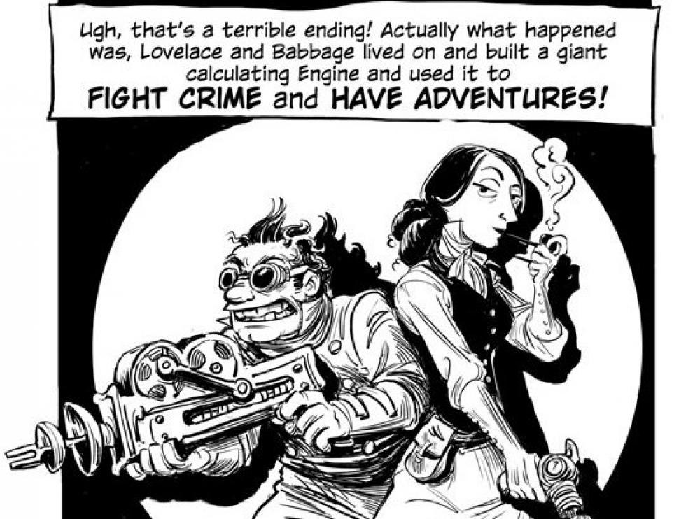 Imagen del cómic 'Las emocionantes aventuras de Lovelace y Babbage'.