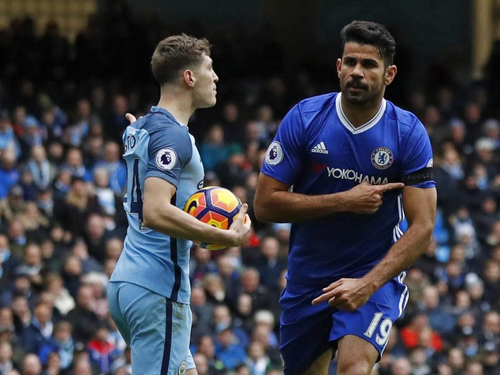 Diego Costa celebra su gol con el Chelsea ante el City de Guardiola.
