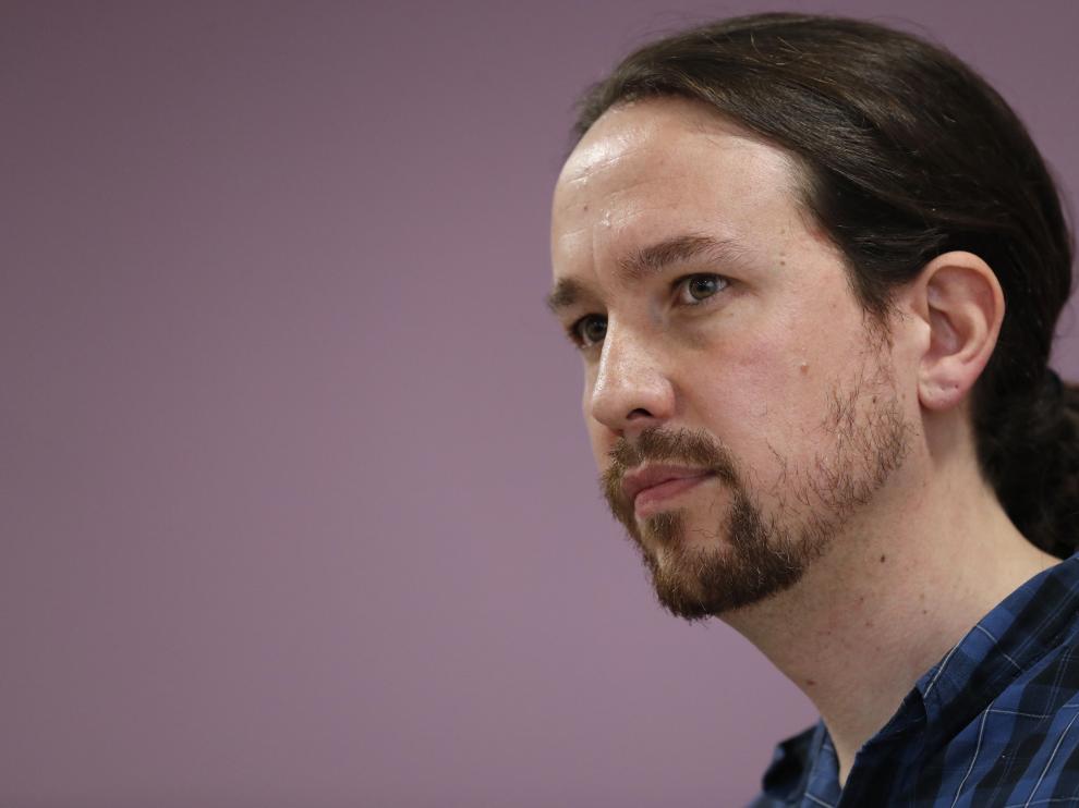 Pablo Iglesias, este lunes en una rueda de prensa en Madrid.
