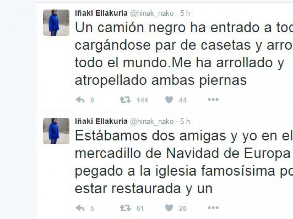 Algunos de los tuits compartidos por el español herido en el atentado