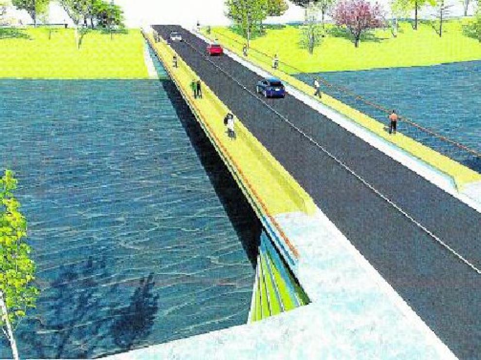 Una primera idea. El Ayuntamiento encargó un primer boceto del paso sobre el río a un estudio de ingeniería. Esta es una de las ideas propuestas, que no la solución definitiva, con espacio para coches y peatones.
