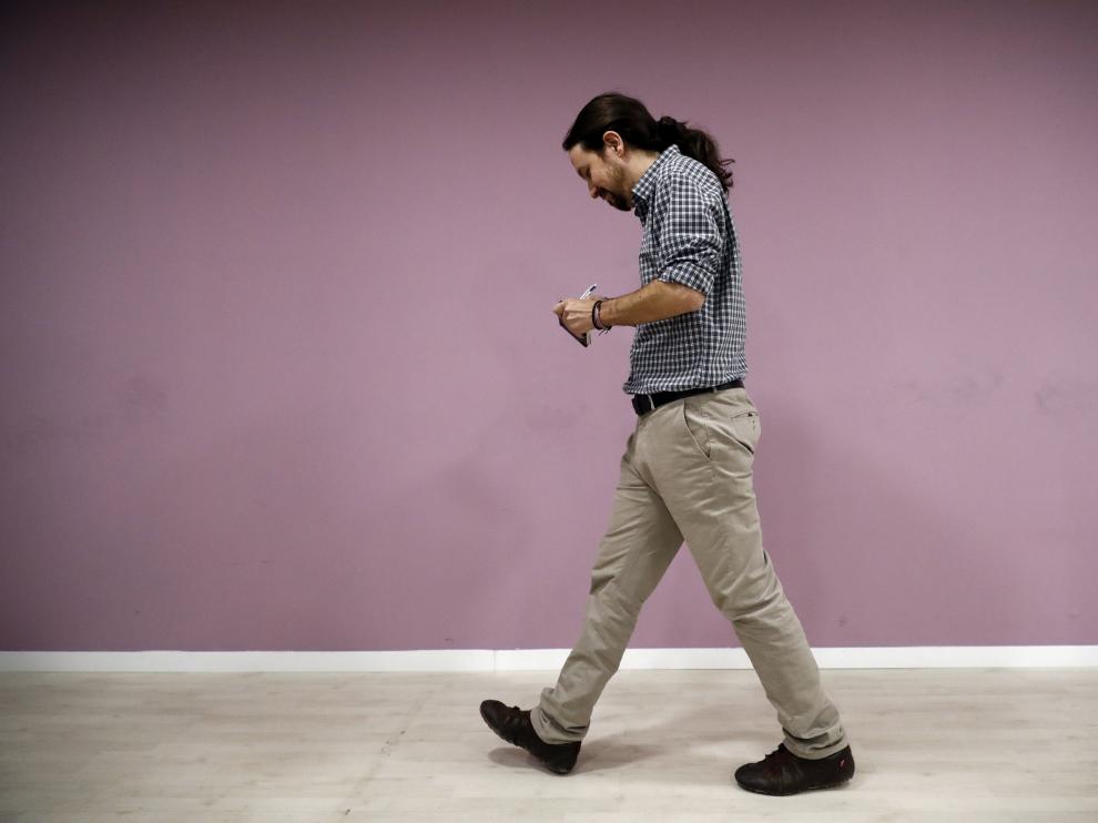 El líder de Podemos, Pablo Iglesias, durante la rueda de prensa en la que se ha mostrado satisfecho por los resultados