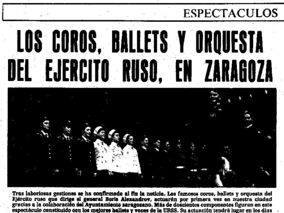 El coro ruso ya cantó 'Aragón la más famosa' en 1984, en Zaragoza