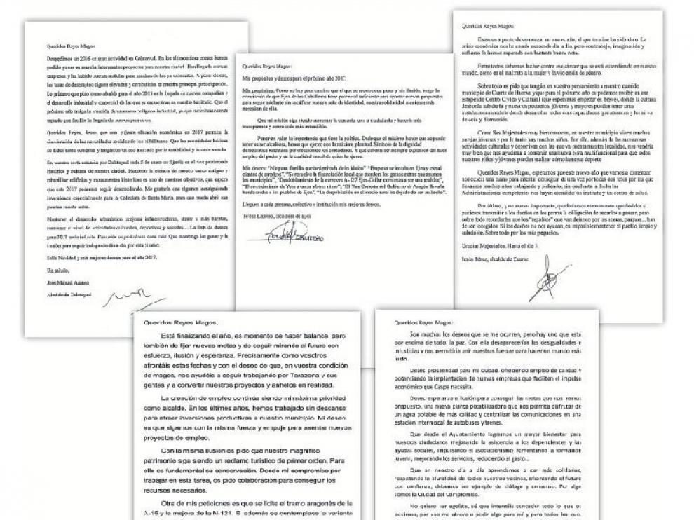 Cartas de los alcaldes de Calatayud, Ejea de los Caballeros, Cuarte de Huerva, Tarazona y Caspe a los Reyes Magos.