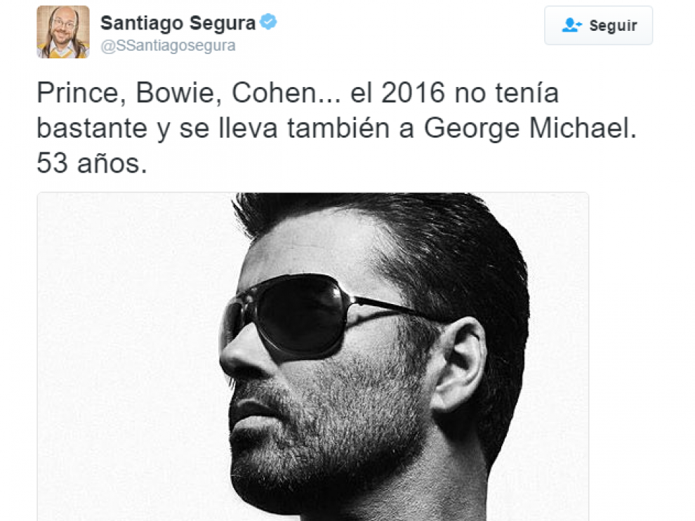 'Tuit' de Santiago Segura sobre la muerte de George Michael.