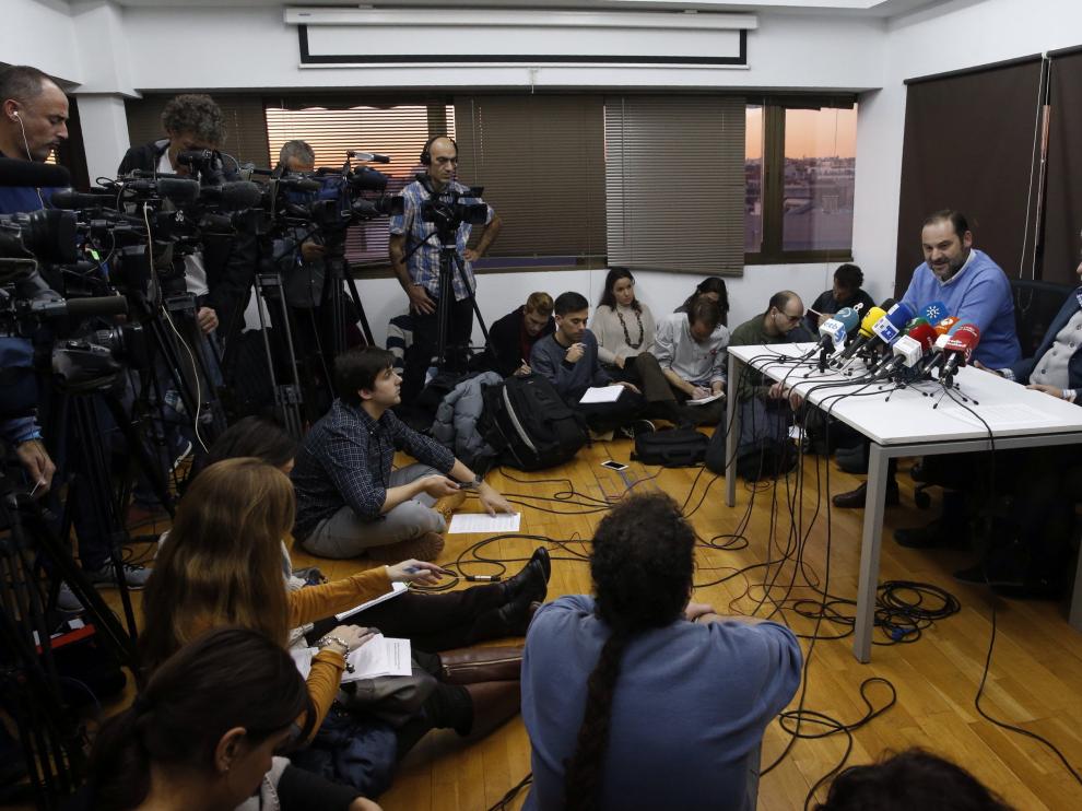 Rueda de prensa de los partidarios de Sánchez este martes en Madrid.