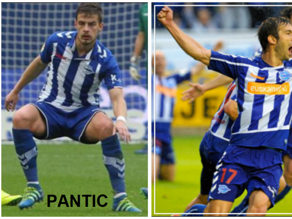 A la izquierda, Pantic, en un partido de esta temporada con el Alavés. A la derecha, Borda, también con la camiseta del cuadro alavesista, celebrando un gol durante la pasada liga.