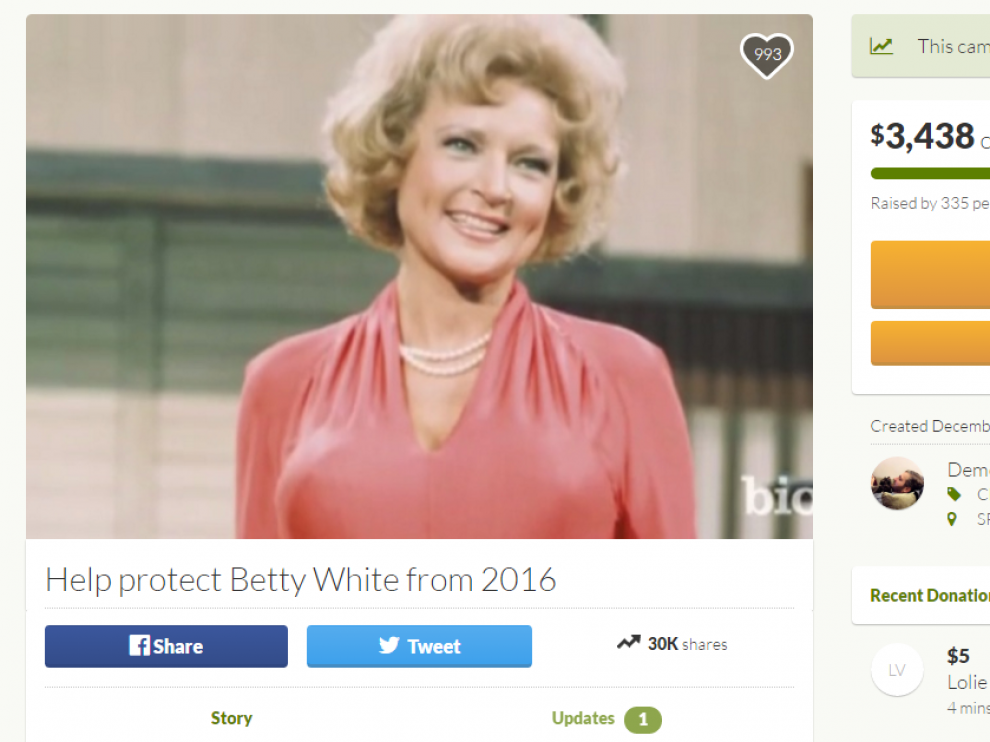 Campaña para salvar a Betty Whitte de morir en 2016.