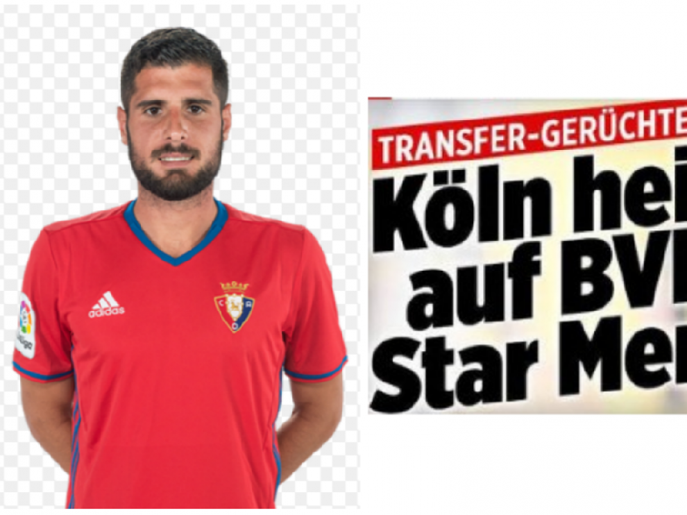 Fran Mérida, el jugador del Osasuna que pretende el Real Zaragoza y, a la dcha., la información publicada por el diario alemán Bild relativa a la posible cesión de Merino del Borussia Dortmund al Colonia.