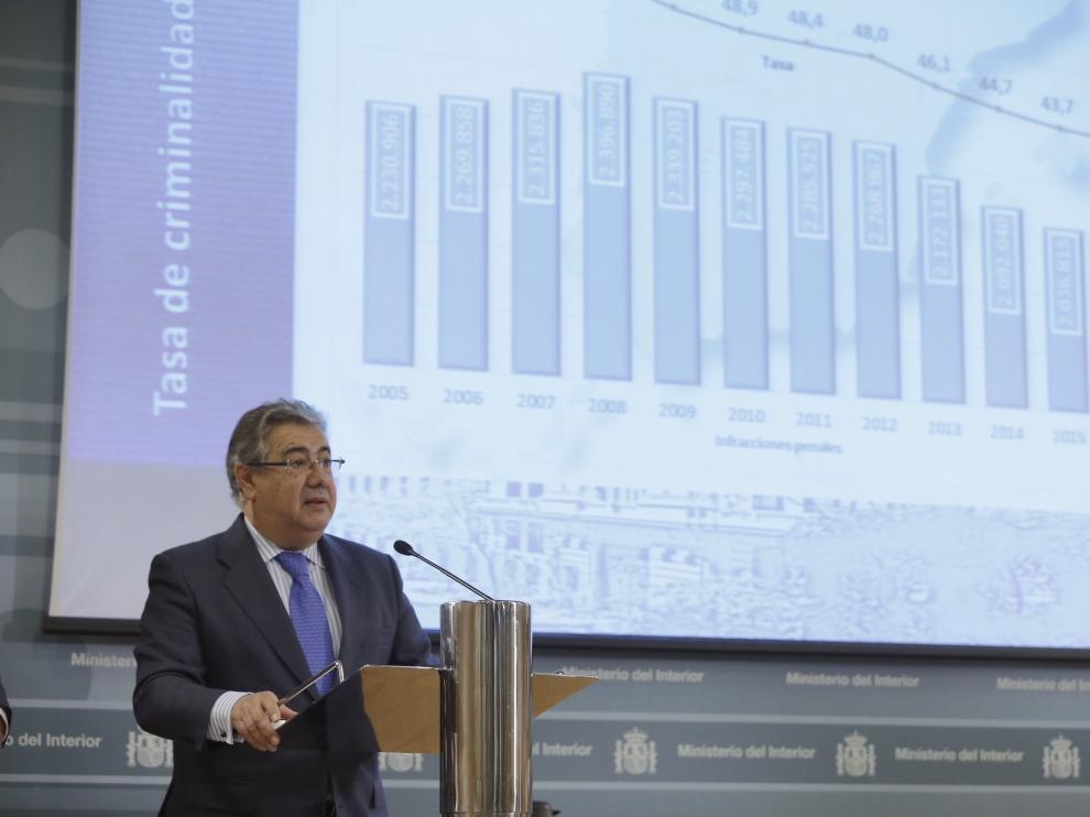 Juan Ignacio Zoido durante la presentación del balance de criminalidad 2016.