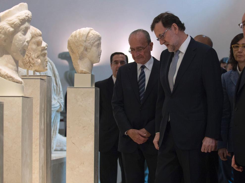Rajoy y Hollande en el Museo de Málaga.