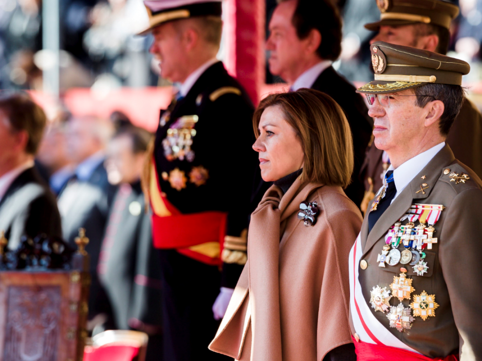 María Dolores de Cospedal, este lunes en la Academia General Militar, en Zaragoza.