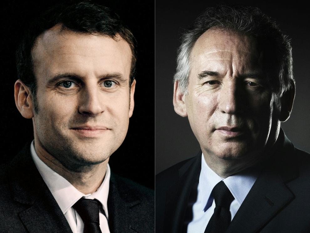 Macron y Bayrou en fotos de archivo.
