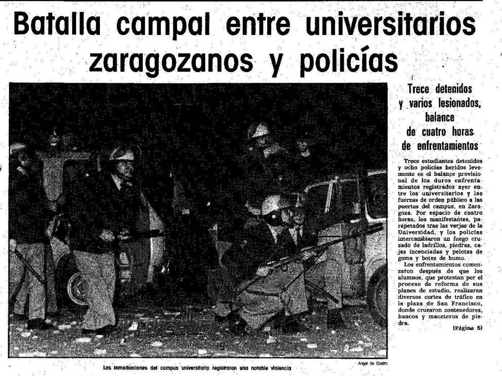 Artículo publicado en HERALDO sobre la batalla campal entre estudiantes y policía en la plaza de San Francisco hace 30 años.