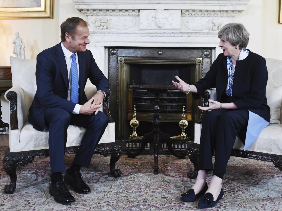 La primera ministra británica, Theresa May, y el presidente del Consejo Europeo, Donald Tusk, en una foto de archivo.