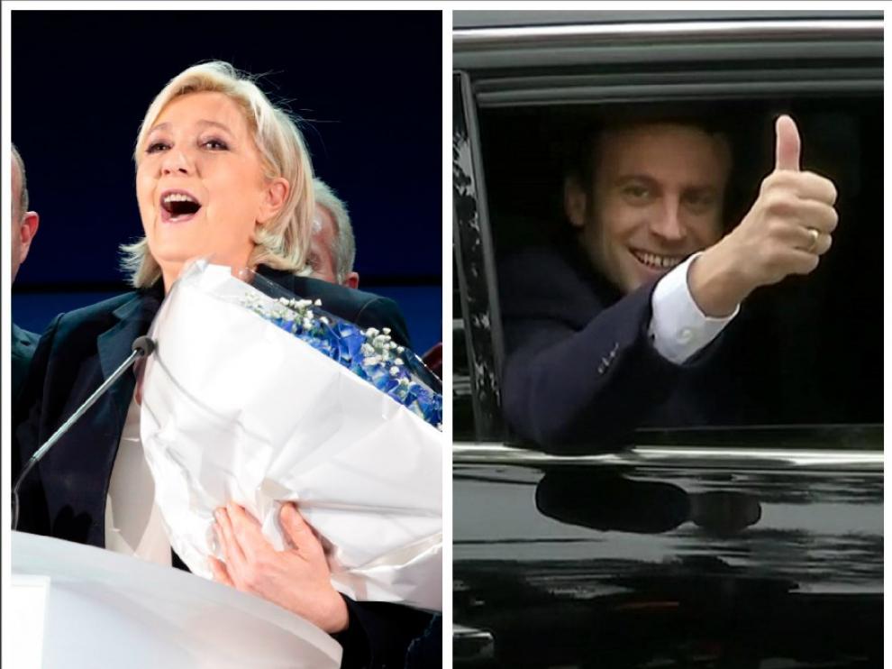 Le Pen y Macron en fotos de archivo.