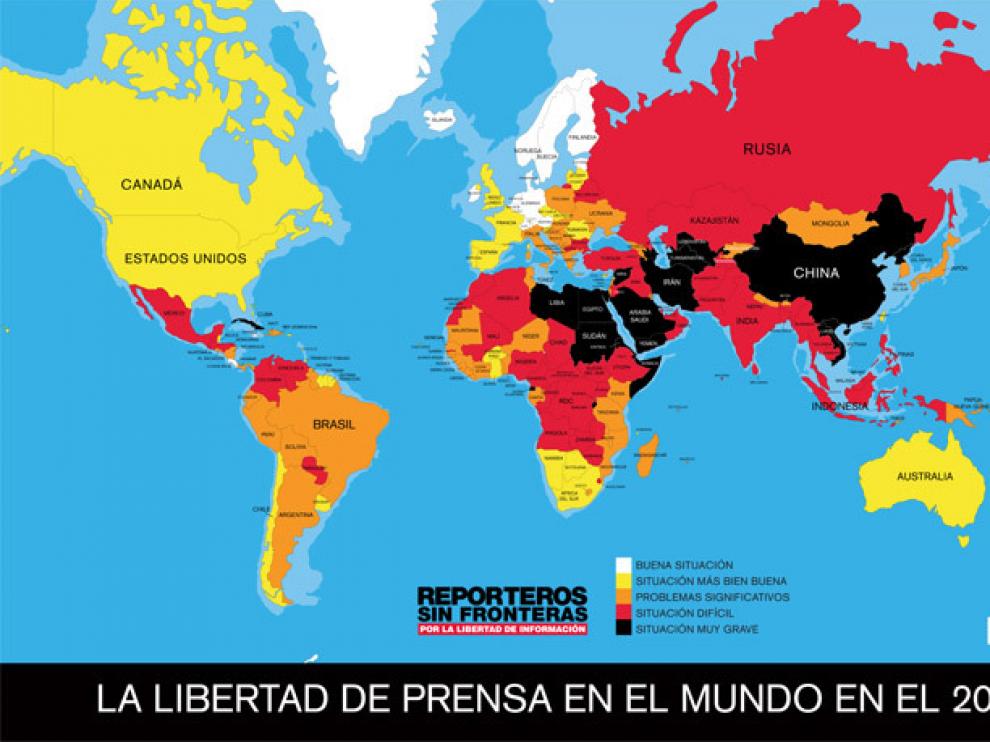 Mapa del estado de la libertad de prensa en el mundo.