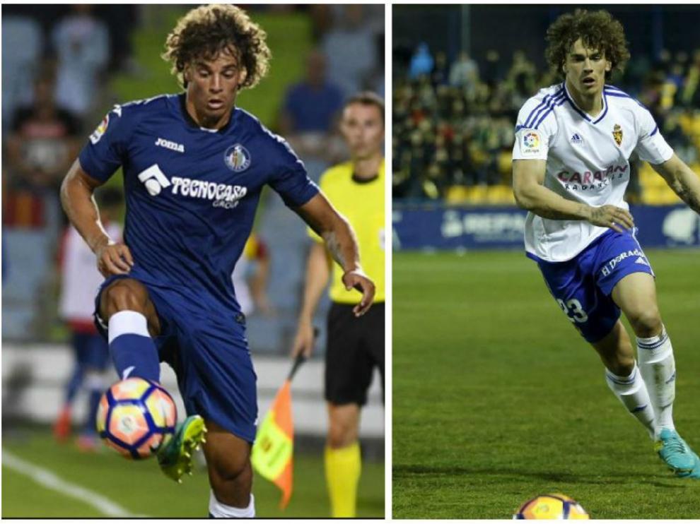 Dos momentos de las dos etapas de esta temporada para Rolf Feltscher. A la izda. con la camiseta del Getafe en la primera vuelta. A la dcha. con la del Real Zaragoza, donde juega cedido desde enero.